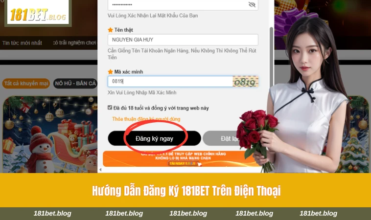Giao diện đăng ký tại 181BET trên điện thoại và ứng dụng